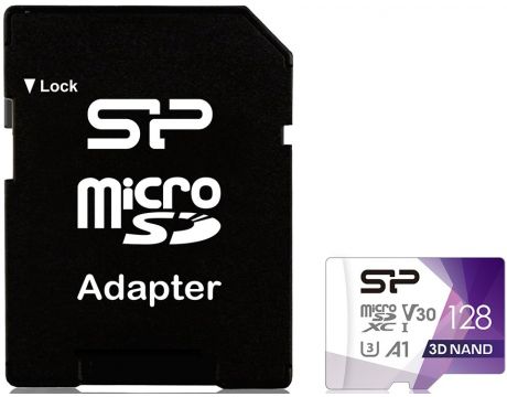 128GB microSDXC Silicon Power Superior Pro + SD адаптер, черен/лилав на супер цени