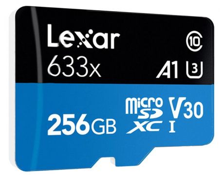 256GB microSDXC Lexar 633x + SD адаптер, черен/син на супер цени