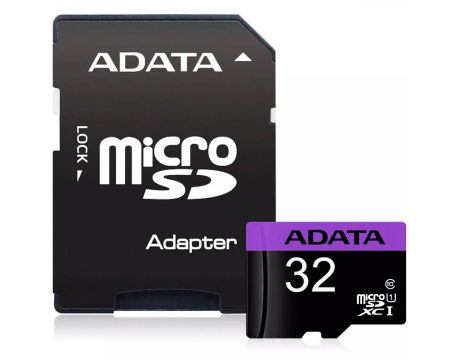32GB microSDHC ADATA + SD адаптер, черен на супер цени