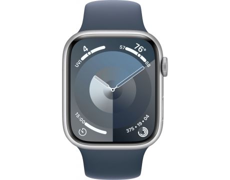 Apple Watch Series 9 GPS, 41 мм, M/L, Aluminium, Silver-Storm Blue на супер цени