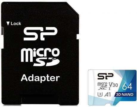 64GB microSDXC Silicon Power Superior Pro + SD адаптер, черен/син на супер цени