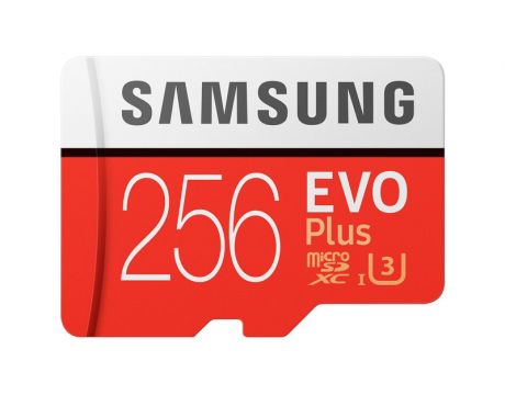 256GB microSDXC Samsung EVO Plus със SD Adapter, бял/червен на супер цени