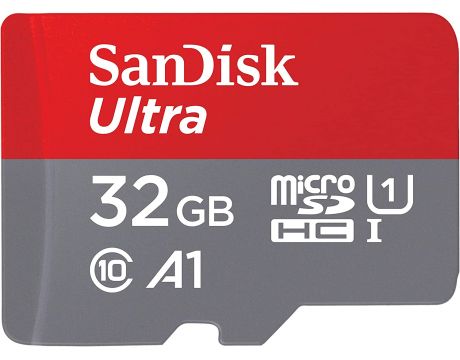 32GB microSDHC SanDisk Ultra + SD адаптер, червен/сив на супер цени
